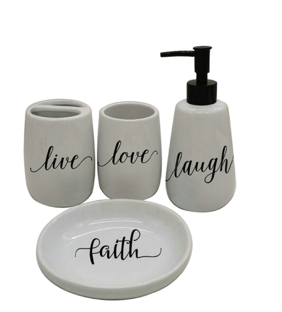 Card It 7.25" White and Black Live, Love, Laugh and Faith Bathroom Vanity Set